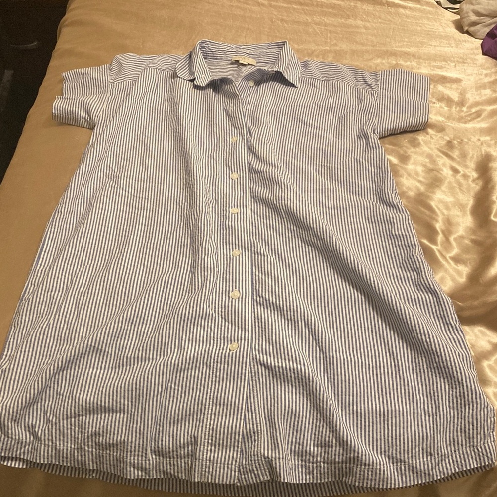 LOFT Navy and White Striped Shirt Dress